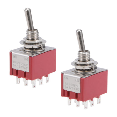 Harfington Uxcell 2Pcs Latching Rocker Toggle Switch 2A250VAC/5A120VAC 9P ON-ON  MTS-302 Red