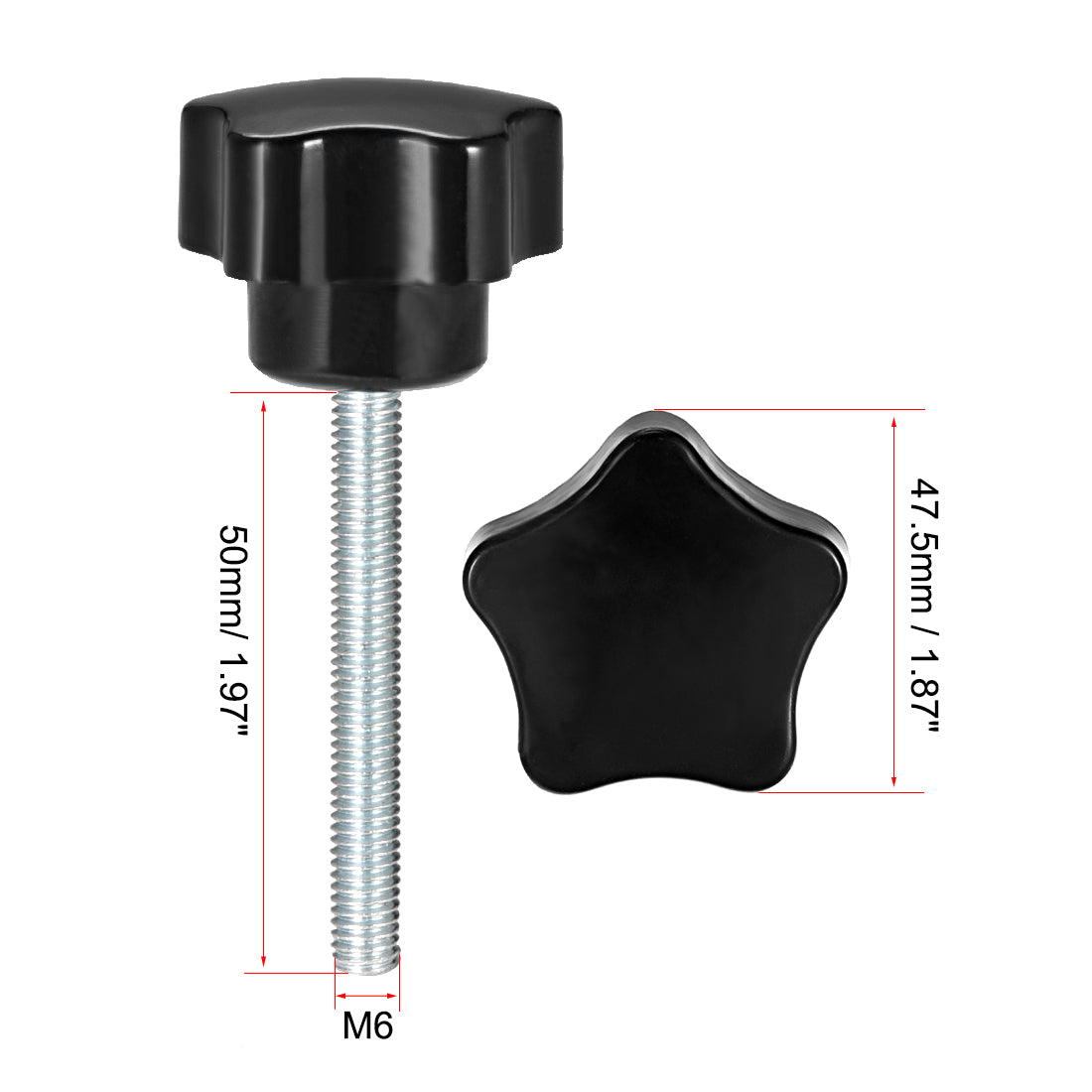 Uxcell Uxcell Star Knob Grip M10 x 20mm Male Thread  Steel Zinc Stud Replacement PP