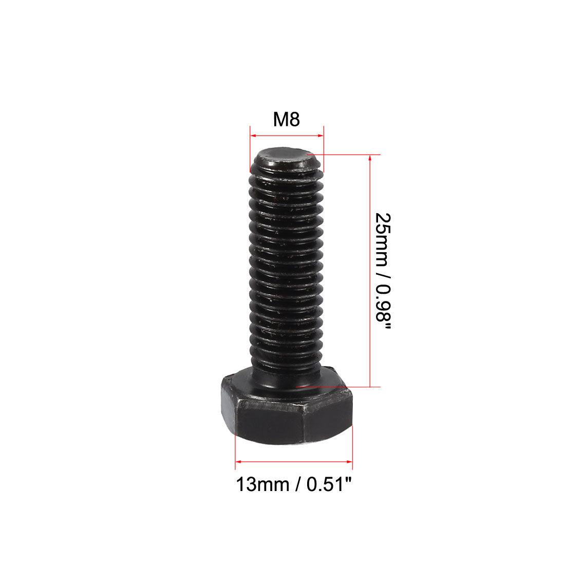 uxcell Uxcell M8x25mm Hex Head Left Hand Screw Bolts Fastener Carbon Steel Black 3pcs