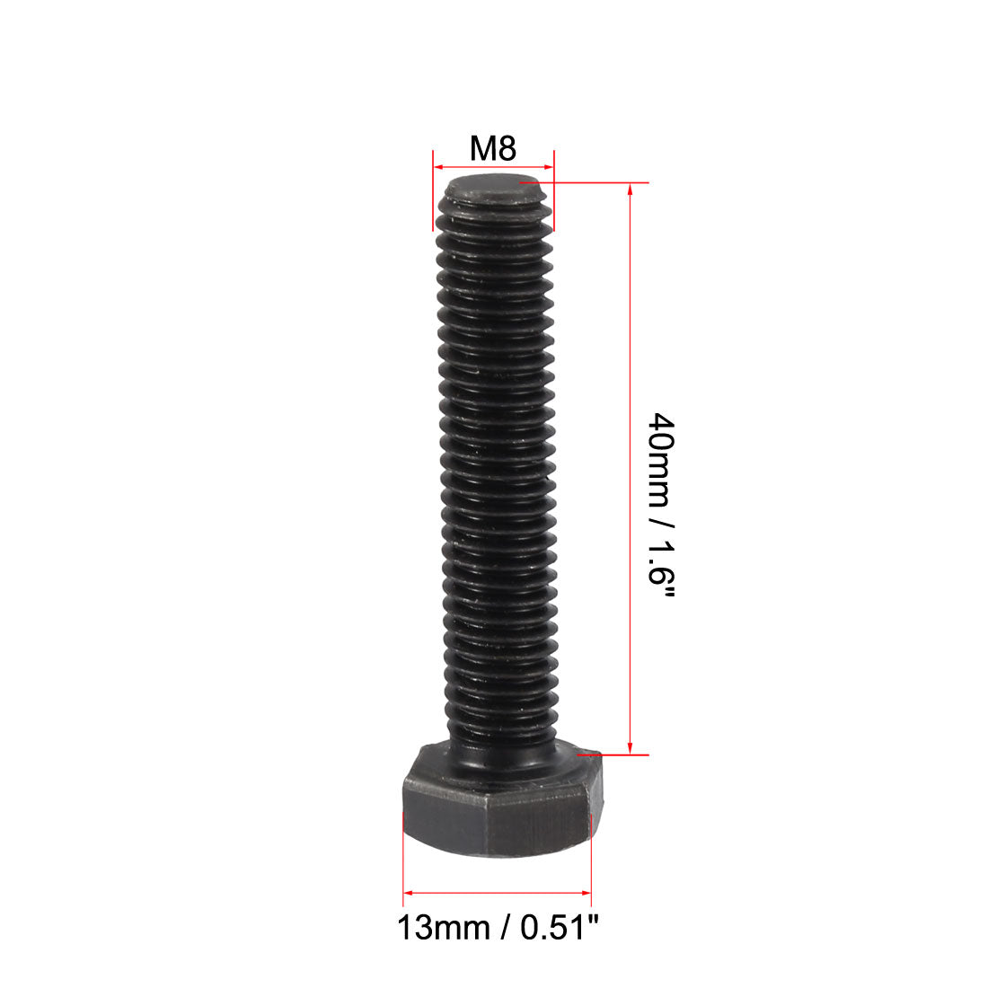 uxcell Uxcell M8x40 mm Hex Head Left Hand Screw Bolts Fastener Carbon Steel Black 2pcs