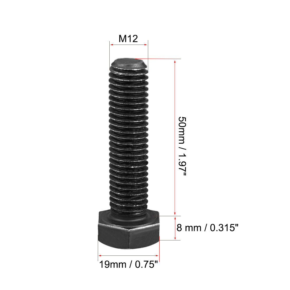 uxcell Uxcell M12x50mm Hex Head Left Hand Screw Bolts Fastener Carbon Steel Black 1pcs