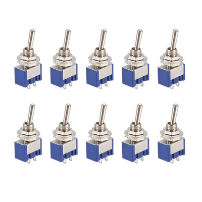 Harfington Uxcell 10 Pcs 125VAC 6A  On/off 2 Position Terminal SPST Latching Mini Toggle Switch Bule