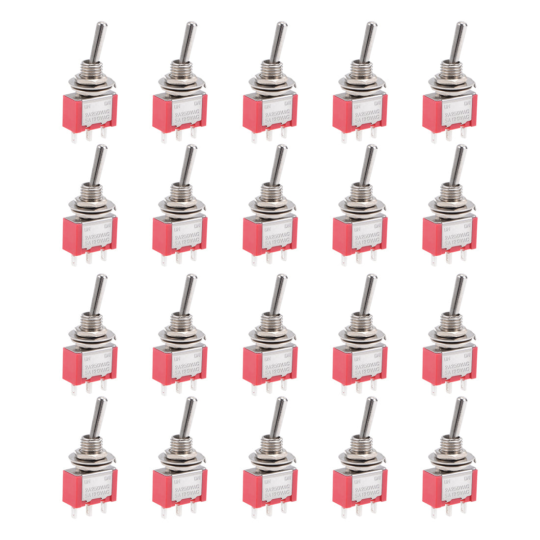 uxcell Uxcell 20Pcs 120V/5A 250V/2A On/On 2 Position Terminal SPDT Latching Mini Toggle Switch Red