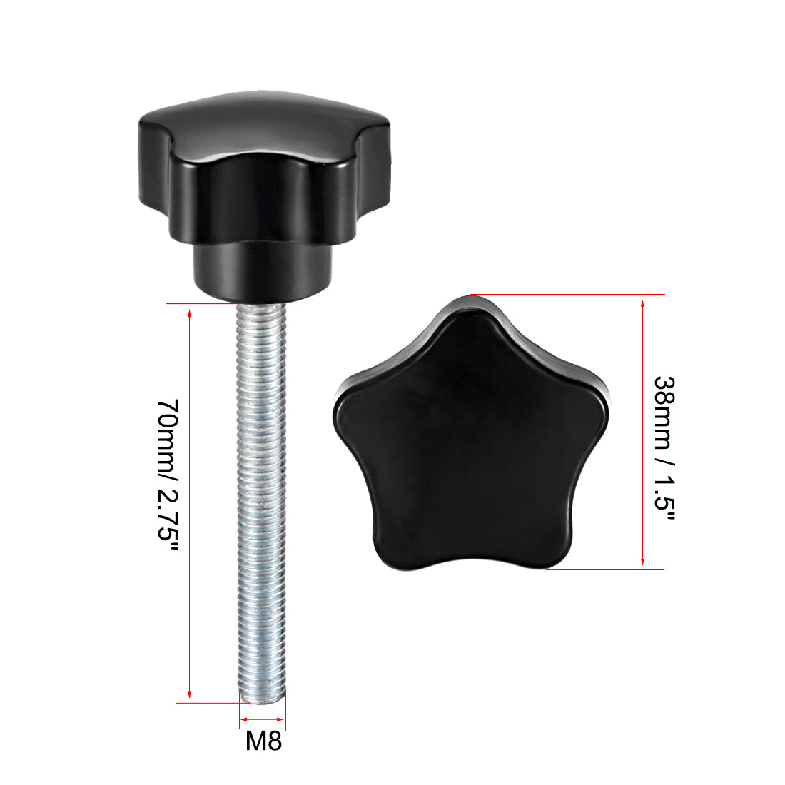 Uxcell Uxcell 2 Pcs Star Knobs Grips M8 x 70mm Male Thread  Steel Zinc Stud Replacement PP