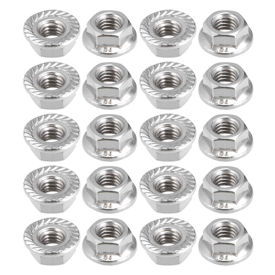 Uxcell Uxcell M8 Serrated Flange Hex Lock Nuts, 201 Stainless Steel, 20 Pcs