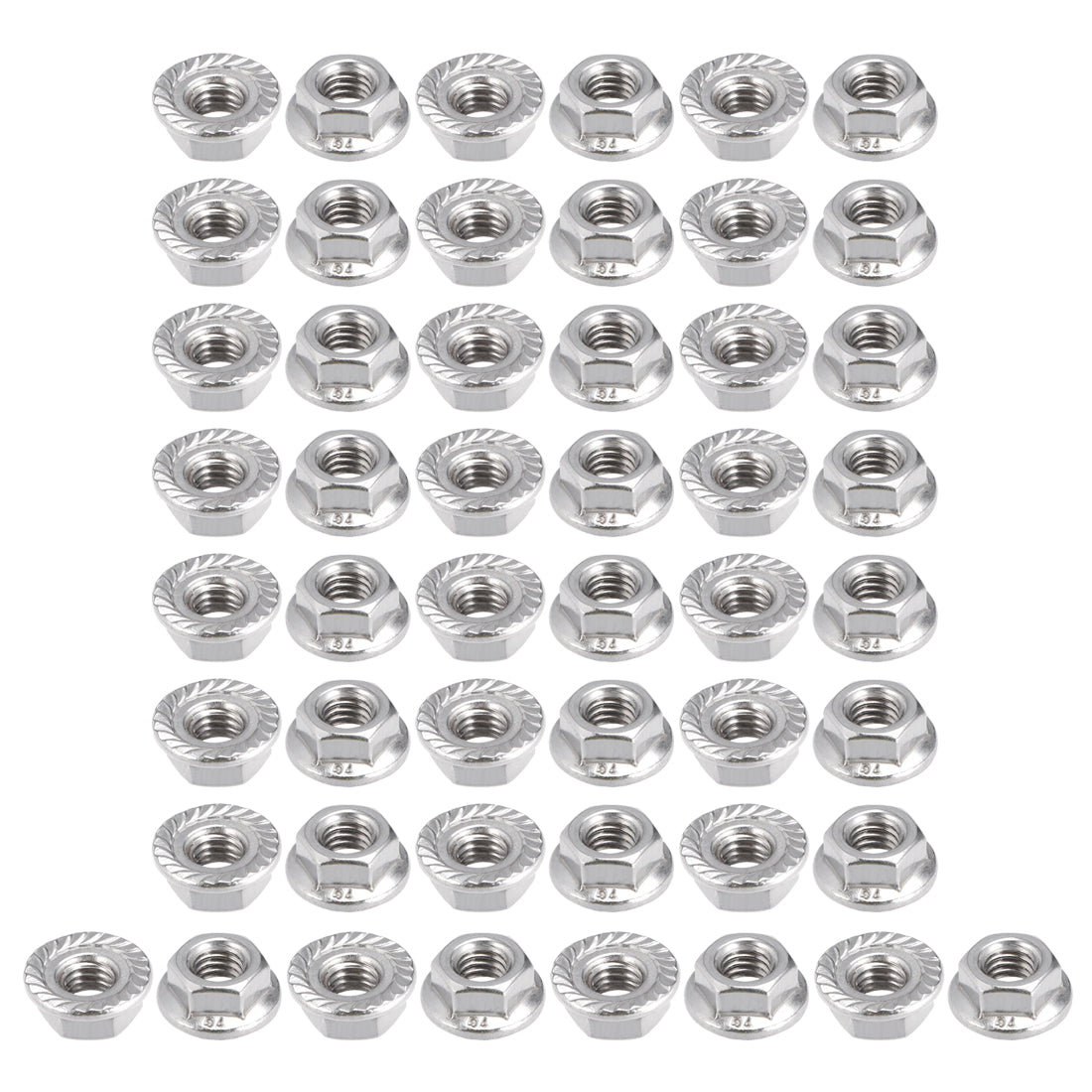 Uxcell Uxcell M6 Serrated Flange Hex Lock Nuts, 201 Stainless Steel, 50 Pcs