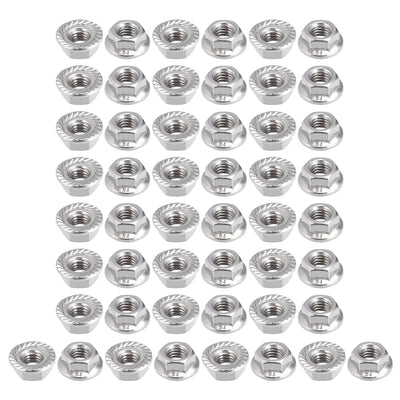 Harfington Uxcell M6 Serrated Flange Hex Lock Nuts, 201 Stainless Steel, 50 Pcs