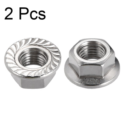 Harfington Uxcell M10 Serrated Flange Hex Lock Nuts, 304 Stainless Steel, 2 Pcs
