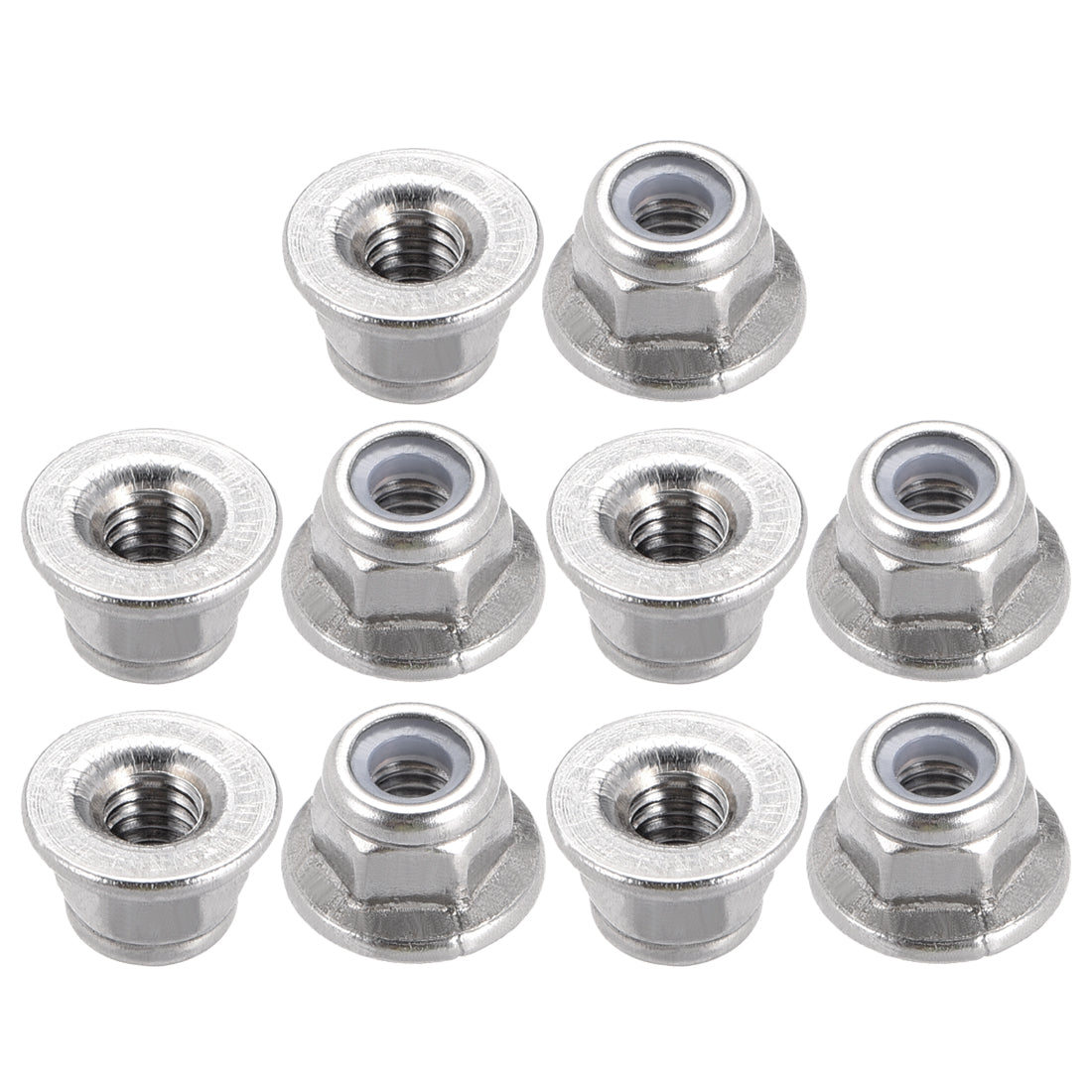 Uxcell Uxcell M4x0.7mm Hex Flange Nylon Insert Lock Nuts, Stainless Steel 304, 10 Pcs