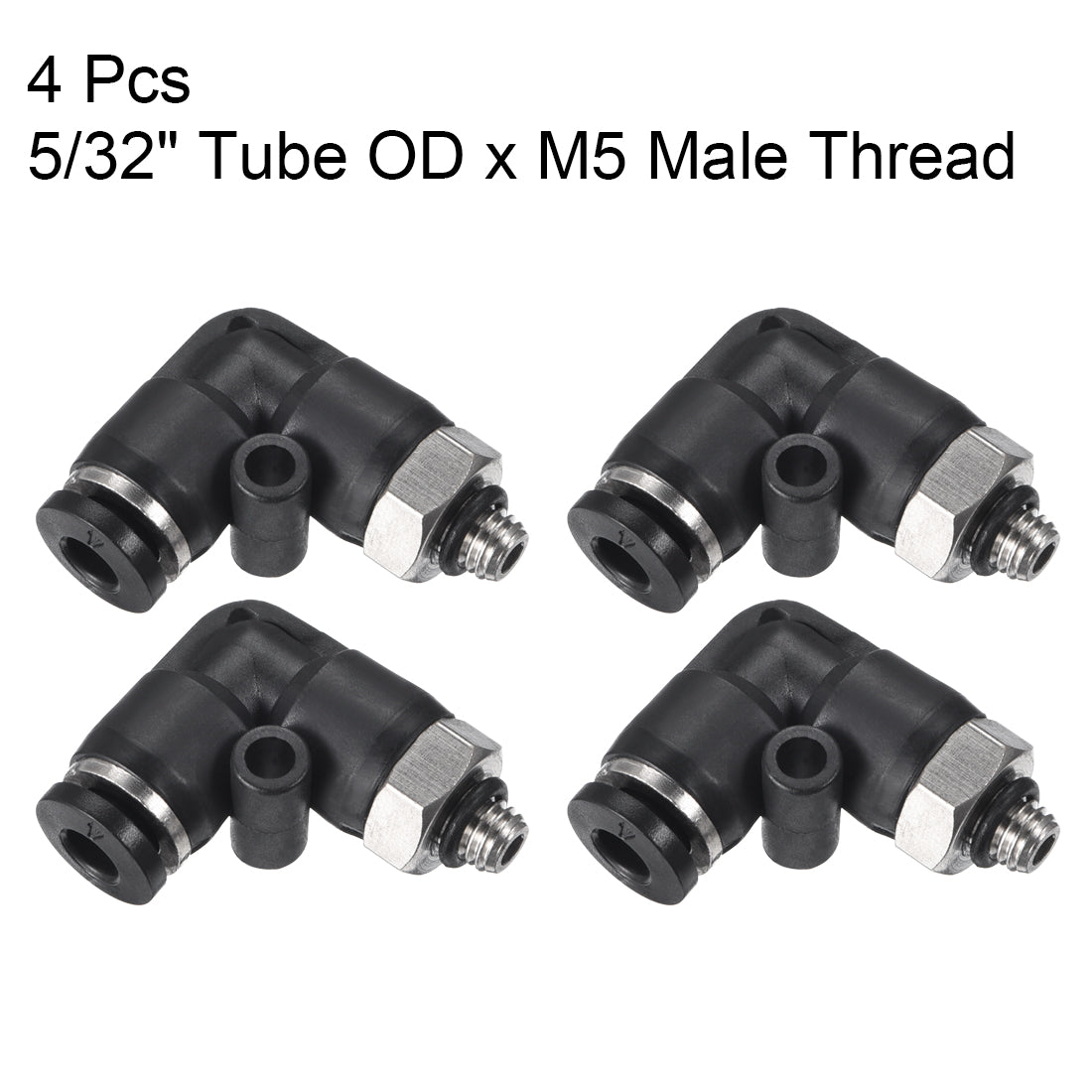 uxcell Uxcell PL4-M5 Pneumatic Push to Connect Fitting, Male Elbow - 5/32" Tube OD x M5 Thread  Tube Fitting 4pcs