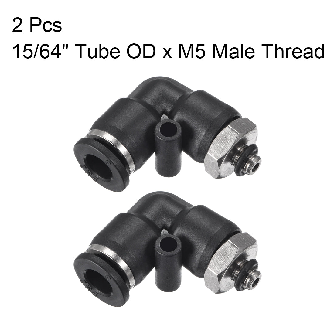 uxcell Uxcell PL6-M5 Pneumatic Push to Connect Fitting, Male Elbow - 15/64" Tube OD x M5 Thread  Tube Fitting 2pcs
