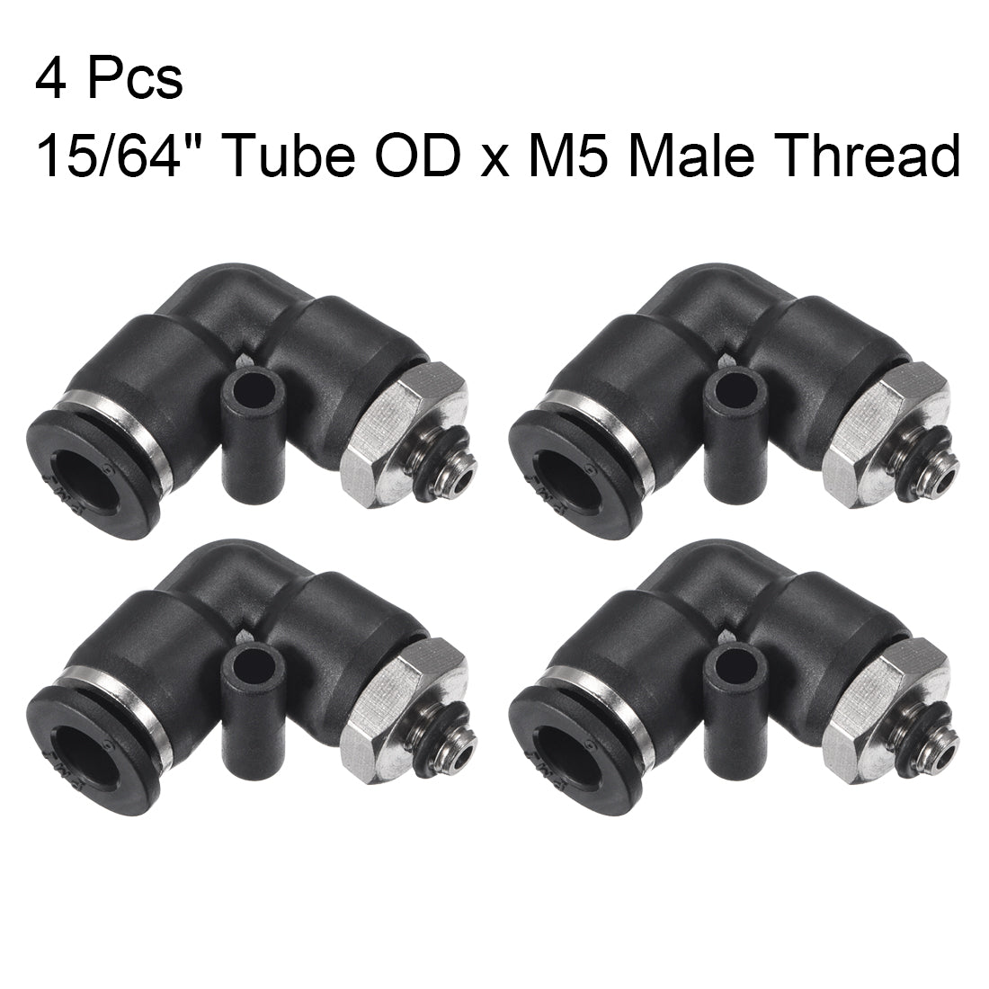 uxcell Uxcell PL6-M5 Pneumatic Push to Connect Fitting, Male Elbow - 15/64" Tube OD x M5 Thread  Tube Fitting 4pcs