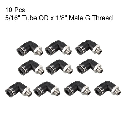 Harfington Uxcell PL8-01 Pneumatic Push to Connect Fitting, Male Elbow - 5/16" Tube OD x 1/8" G Thread  Tube Fitting 10pcs