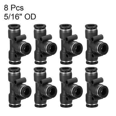 Harfington Uxcell 8 pcs Push To Connect Fittings T Type Tube Connect 8 mm or 5/16" od Push Fit Fittings Tube Fittings Push Lock (8mm T tee)