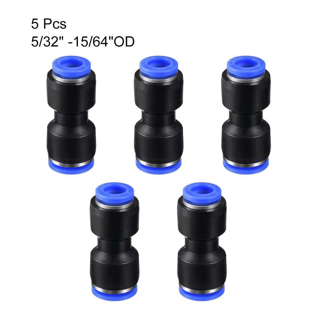 uxcell Uxcell 5Pcs Push to Connect Fittings Tube Connect 5/32" -15/64" Straight OD Push Fit Fittings Tube Fittings Push Lock Blue