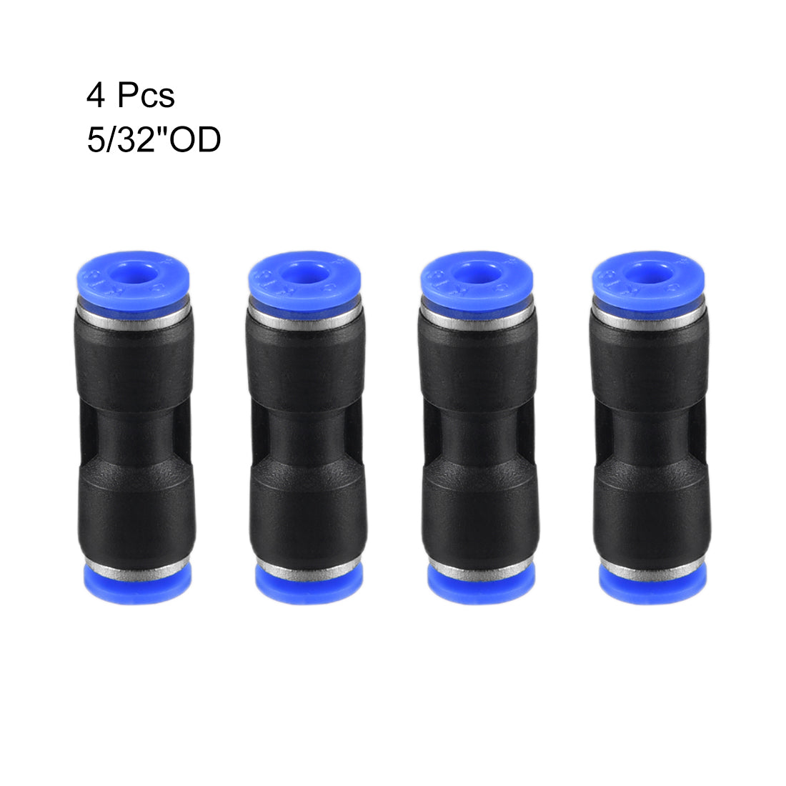 uxcell Uxcell 4pcs Push to Connect Fittings Tube Connect  4mm or 5/32" Straight OD Push Fit Fittings Tube Fittings Push Lock Blue