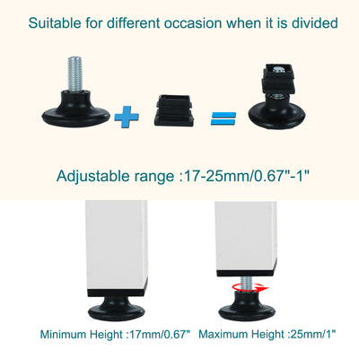 Harfington Uxcell Adjustable Feet 20 x 20mm Square Inserts Furniture Glide 10 Sets Black