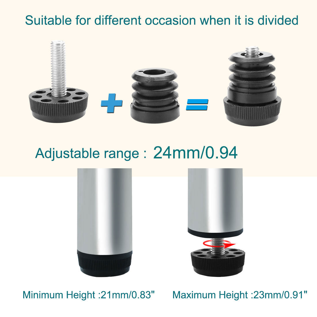 uxcell Uxcell Leveling Feet 1" 25mm OD Round Insert Furniture Adjustable Leveler 8 Sets