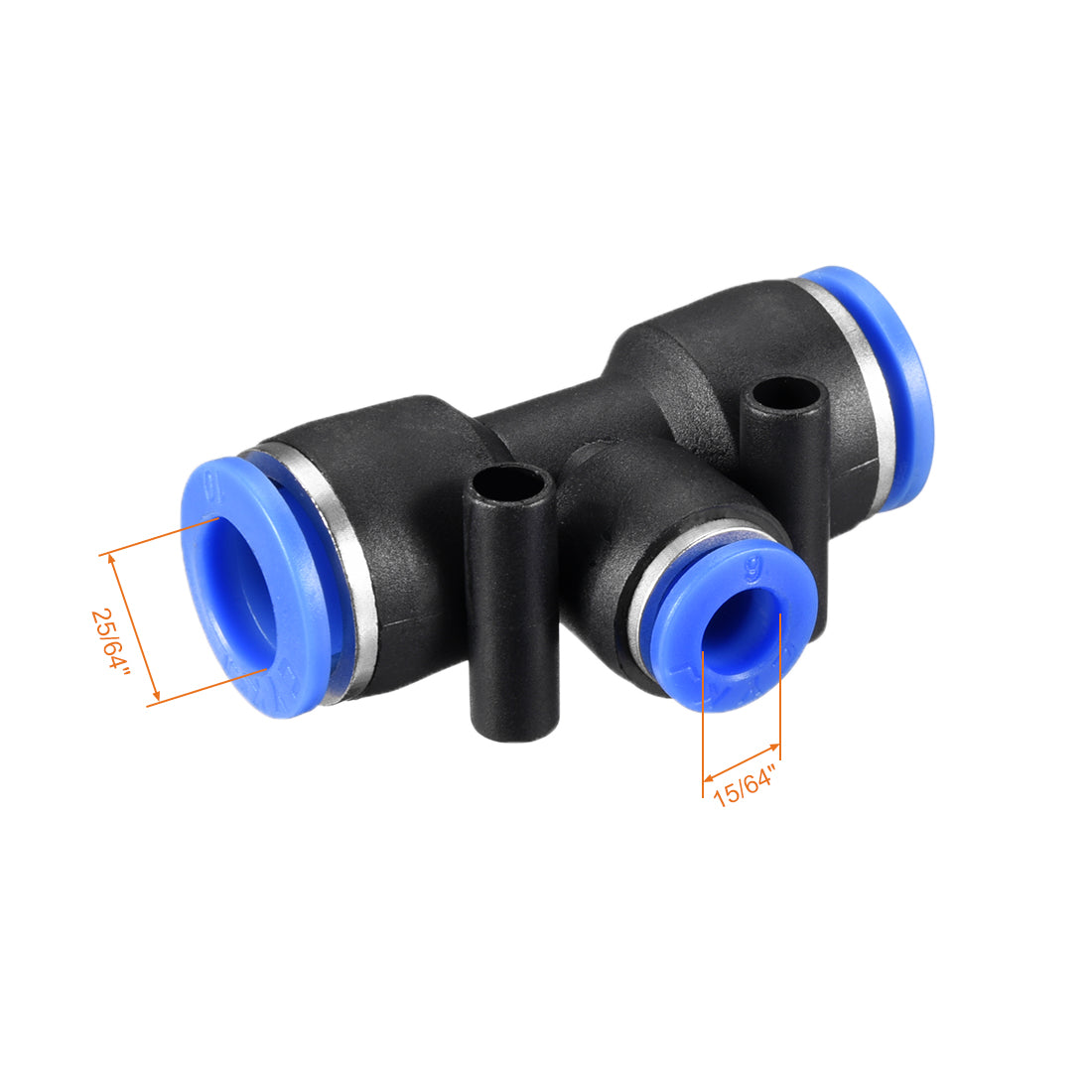 uxcell Uxcell 4 pcs Push To Connect Fittings T Type Tube Connect 25/64“ -15/64” od Push Fit Fittings Tube Fittings Push Lock Blue (10-6mm T tee)