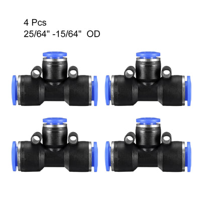 Harfington Uxcell 4 pcs Push To Connect Fittings T Type Tube Connect 25/64“ -15/64” od Push Fit Fittings Tube Fittings Push Lock Blue (10-6mm T tee)
