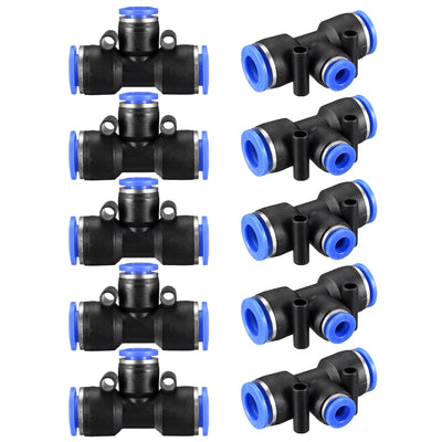 Harfington Uxcell 10 pcs Push To Connect Fittings T Type Tube Connect 25/64“ -15/64” od Push Fit Fittings Tube Fittings Push Lock Blue (10-6mm T tee)