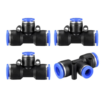 uxcell Uxcell 4 pcs Push To Connect Fittings T Type Tube Connect 25/64“ -5/16” od Push Fit Fittings Tube Fittings Push Lock Blue (10-8mm T tee)