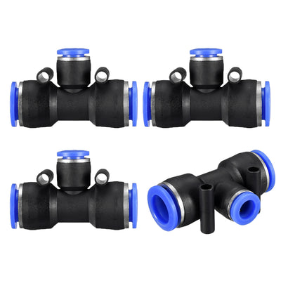 Harfington Uxcell 4 pcs Push To Connect Fittings T Type Tube Connect 15/32“ -5/16” od Push Fit Fittings Tube Fittings Push Lock Blue (12-8mm T tee)