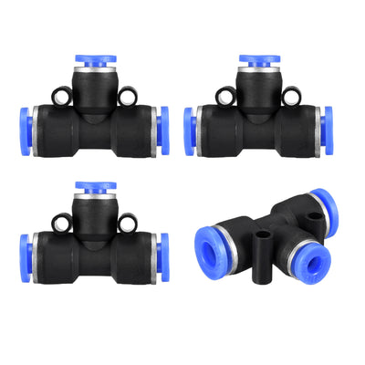 uxcell Uxcell 4 pcs Push To Connect Fittings T Type Tube Connect 15/64“ -5/32” od Push Fit Fittings Tube Fittings Push Lock Blue (6-4mm T tee)