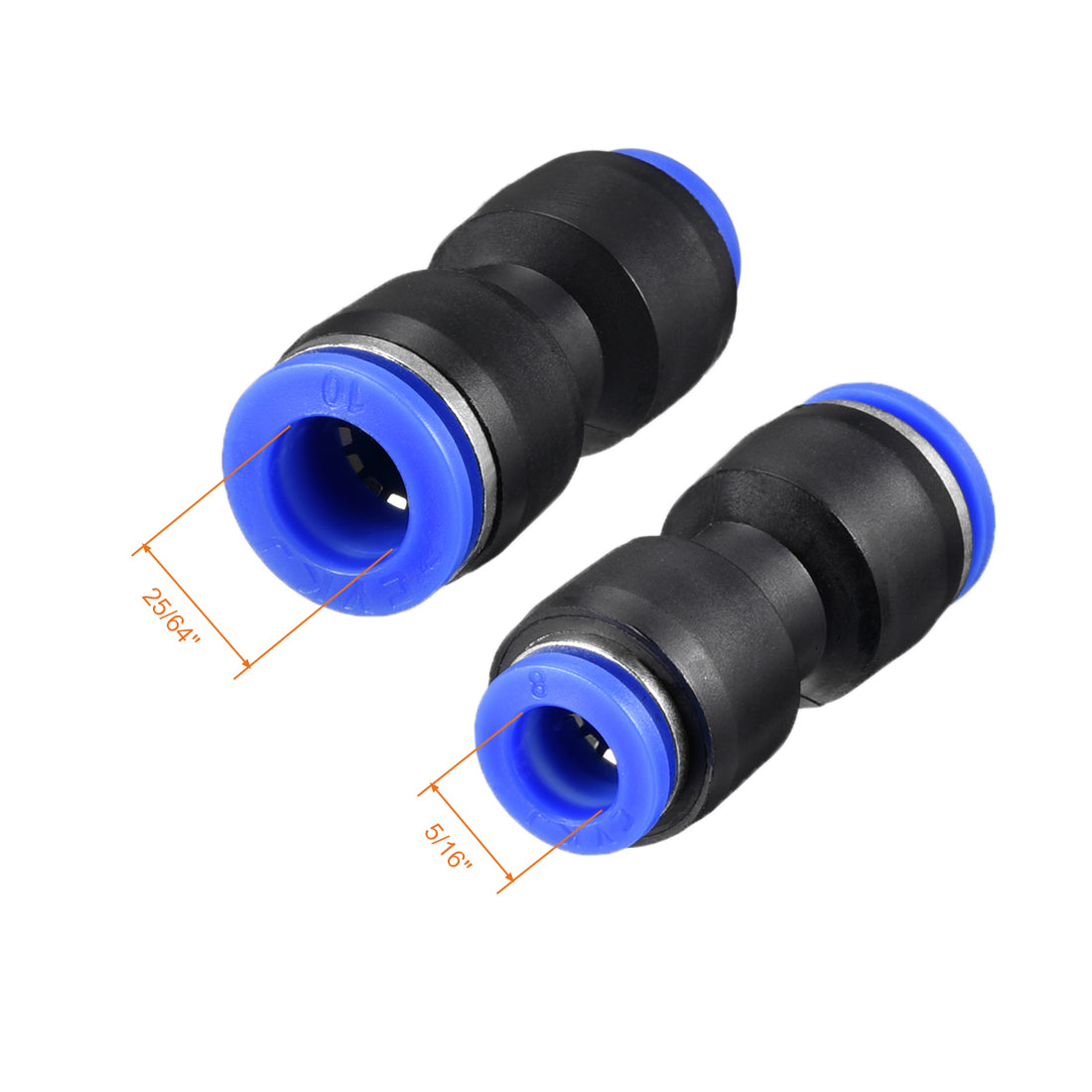 uxcell Uxcell 8pcs Push to Connect Fittings Tube Connect  25/64" -5/16" Straight OD Push Fit Fittings Tube Fittings Push Lock Blue
