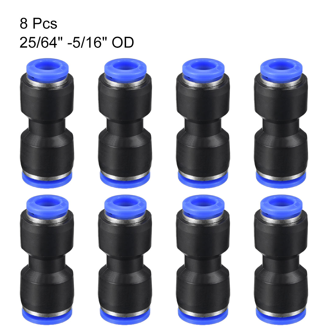 uxcell Uxcell 8pcs Push to Connect Fittings Tube Connect  25/64" -5/16" Straight OD Push Fit Fittings Tube Fittings Push Lock Blue
