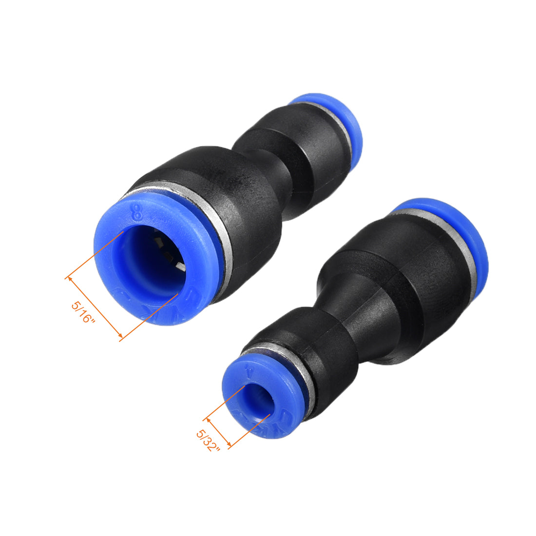 uxcell Uxcell 5pcs Push to Connect Fittings Tube Connect  5/16" to 5/32" Straight OD Push Fit Fittings Tube Fittings Push Lock Blue