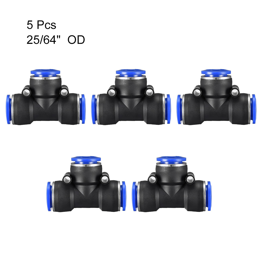 uxcell Uxcell 5pcs Push To Connect Fittings T Type Tube Connect 10 mm or 25/64" od Push Fit Fittings Tube Fittings Push Lock Blue (10mm T tee)