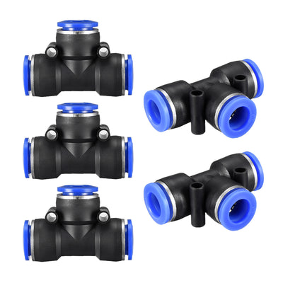uxcell Uxcell 5pcs Push To Connect Fittings T Type Tube Connect 10 mm or 25/64" od Push Fit Fittings Tube Fittings Push Lock Blue (10mm T tee)