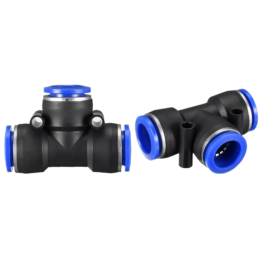 uxcell Uxcell 2pcs Push To Connect Fittings T Type Tube Connect 16mm or 5/8" od Push Fit Fittings Tube Fittings Push Lock Blue  (16mm T tee)