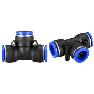 Harfington Uxcell 2pcs Push To Connect Fittings T Type Tube Connect 16mm or 5/8" od Push Fit Fittings Tube Fittings Push Lock Blue  (16mm T tee)