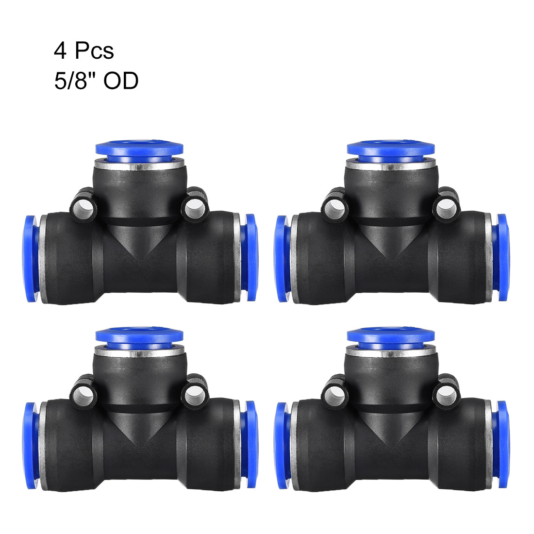 uxcell Uxcell 4pcs Push To Connect Fittings T Type Tube Connect 16mm or 5/8" od Push Fit Fittings Tube Fittings Push Lock Blue (16mm T tee)