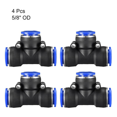 Harfington Uxcell 4pcs Push To Connect Fittings T Type Tube Connect 16mm or 5/8" od Push Fit Fittings Tube Fittings Push Lock Blue (16mm T tee)