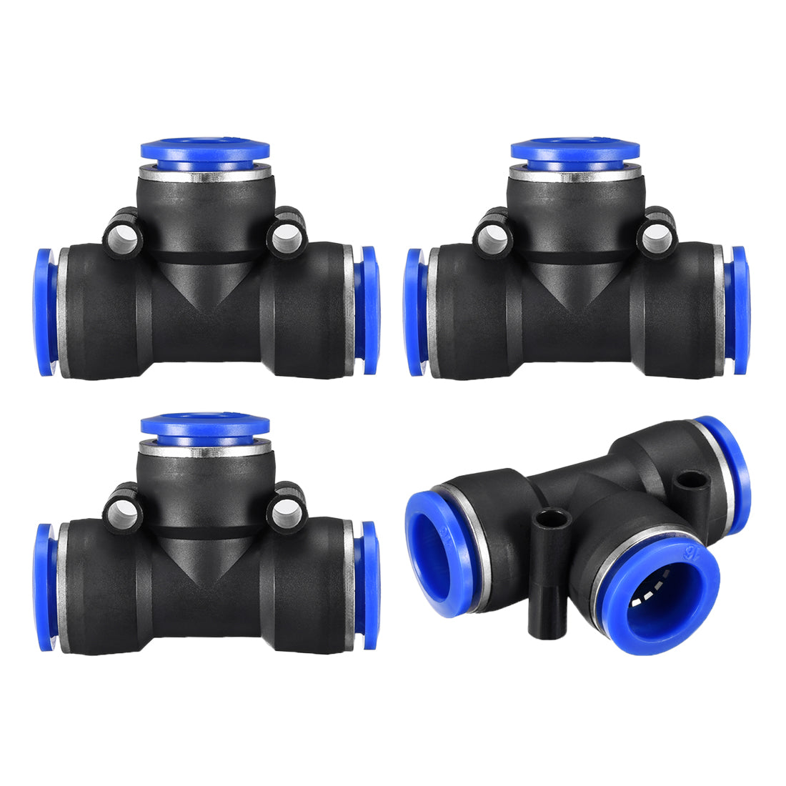 uxcell Uxcell 4pcs Push To Connect Fittings T Type Tube Connect 16mm or 5/8" od Push Fit Fittings Tube Fittings Push Lock Blue (16mm T tee)