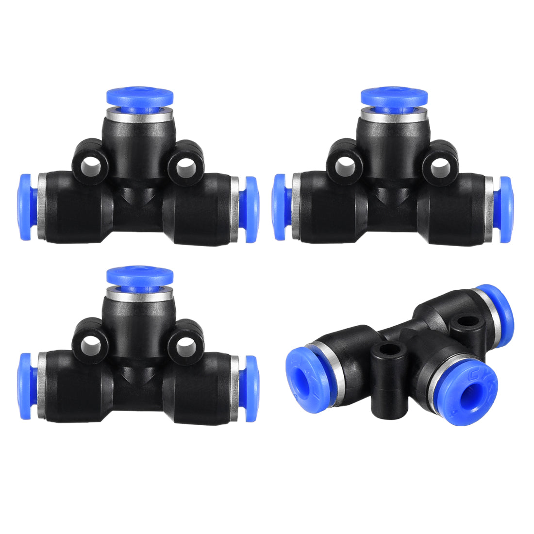 uxcell Uxcell 4pcs Push To Connect Fittings T Type Tube Connect 4mm or 5/32" od Push Fit Fittings Tube Fittings Push Lock Blue  (4mm T tee)