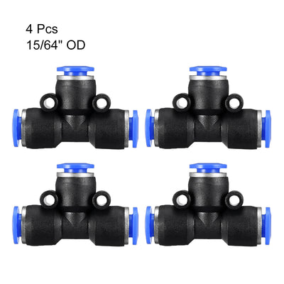 Harfington Uxcell 4pcs Push To Connect Fittings T Type Tube Connect 6mm or 15/64" od Push Fit Fittings Tube Fittings Push Lock Blue (6mm T tee)