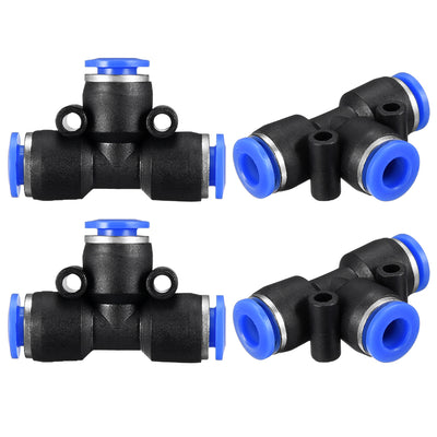 uxcell Uxcell 4pcs Push To Connect Fittings T Type Tube Connect 6mm or 15/64" od Push Fit Fittings Tube Fittings Push Lock Blue (6mm T tee)