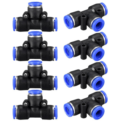 Harfington Uxcell 8pcs Push To Connect Fittings T Type Tube Connect 8mm or 5/16" od Push Fit Fittings Tube Fittings Push Lock Blue (8mm T tee)
