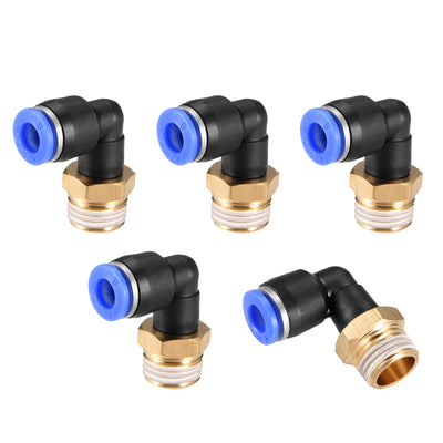 Harfington Uxcell PL6-02 Pneumatic Push to Connect Fitting, Male Elbow - 15/64" Tube OD x 1/4" G Thread Tube Fitting Blue 4pcs