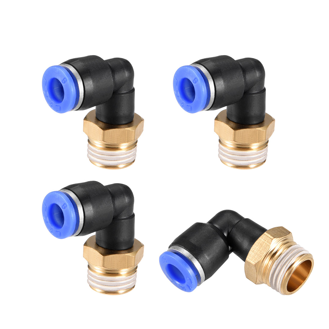 Uxcell Uxcell PL6-02 Pneumatic Push to Connect Fitting, Male Elbow - 15/64" Tube OD x 1/4" G Thread Tube Fitting Blue 4pcs