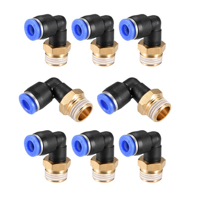 Harfington Uxcell PL6-02 Pneumatic Push to Connect Fitting, Male Elbow - 15/64" Tube OD x 1/4" G Thread Tube Fitting Blue 4pcs