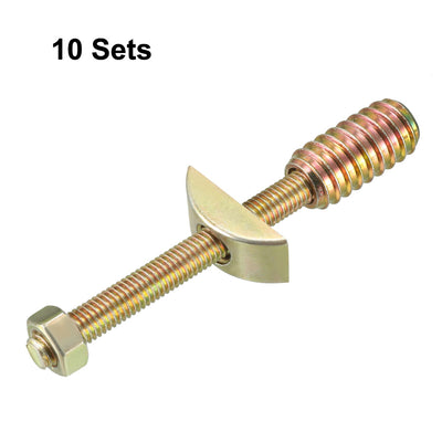 Harfington Uxcell 10 Sets Furniture Hardware Zinc Plated Half-Moon Nut Connecting Fitting Bronze Tone