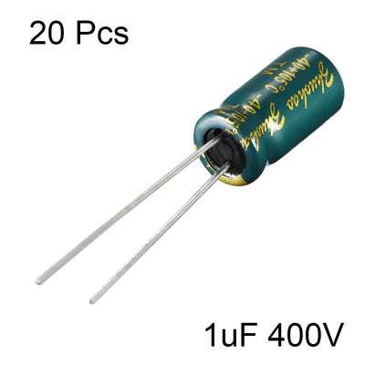 Harfington Uxcell Aluminum Radial Electrolytic Capacitor Low ESR Green with 1uF 400V 105 Celsius Life 3000H 6.3 x 12 mm High Ripple Current,Low Impedance 20pcs