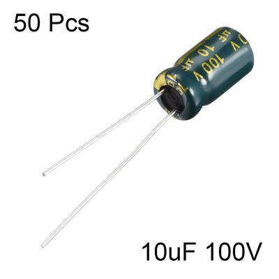 Harfington Uxcell Aluminum Radial Electrolytic Capacitor Low ESR Green with 10uF 100V 105 Celsius Life 3000H 6.3 x 11 mm High Ripple Current,Low Impedance 50pcs