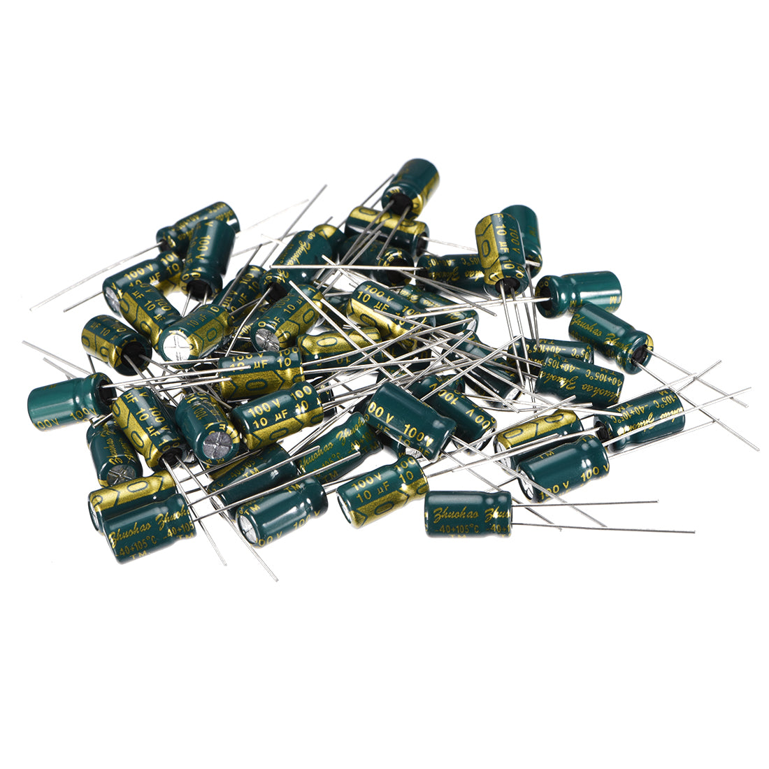 uxcell Uxcell Aluminum Radial Electrolytic Capacitor Low ESR Green with 10uF 100V 105 Celsius Life 3000H 6.3 x 11 mm High Ripple Current,Low Impedance 50pcs