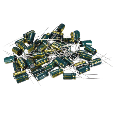 Harfington Uxcell Aluminum Radial Electrolytic Capacitor Low ESR Green with 10uF 100V 105 Celsius Life 3000H 6.3 x 11 mm High Ripple Current,Low Impedance 50pcs